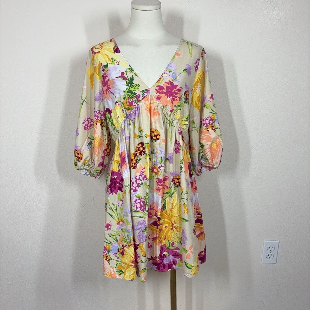 HM Dress Womens XS Floral Trapeze Sundress Boho Babydoll Mini Beach Cottage